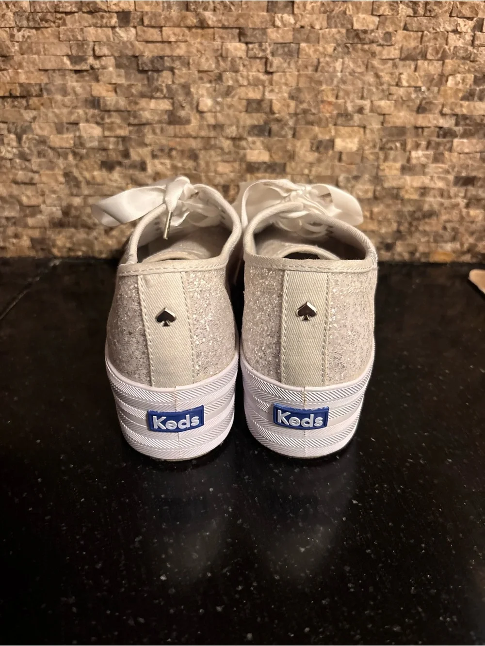 kate spade / keds Glitter Platform Sneakers Ivory Sparkle - like new